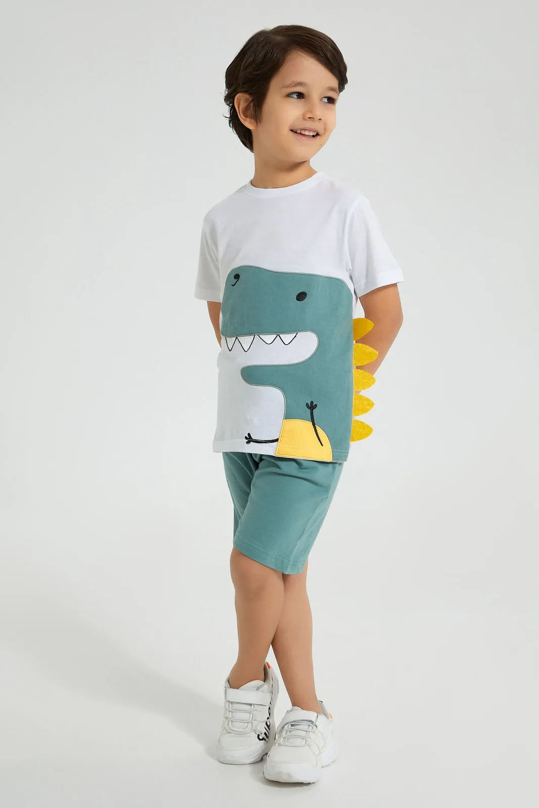 White And Blue Dino Casual Set (2 Piece)