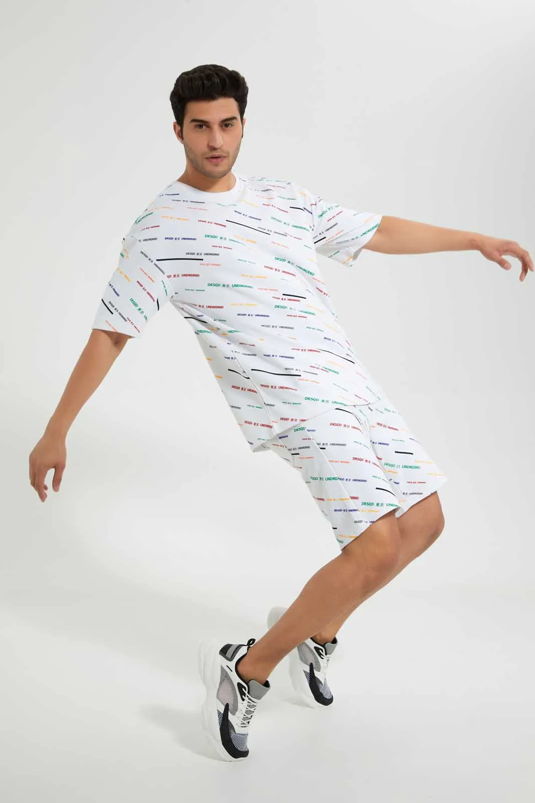 White Printed Loungewear Short