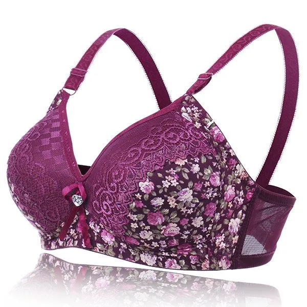 Wire-Free Seamless Soft Bamboo Charcoal Floral Bras