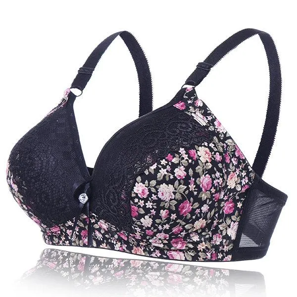 Wire-Free Seamless Soft Bamboo Charcoal Floral Bras
