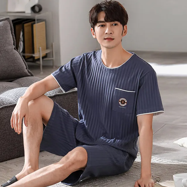 Wjczt Mens Big Size Lounge Wear Fashion Cotton Pajamas Summer Short Pj Set Khaki Deer Printed Stylish Plaid Homewear 3xl 4xl Nightwear