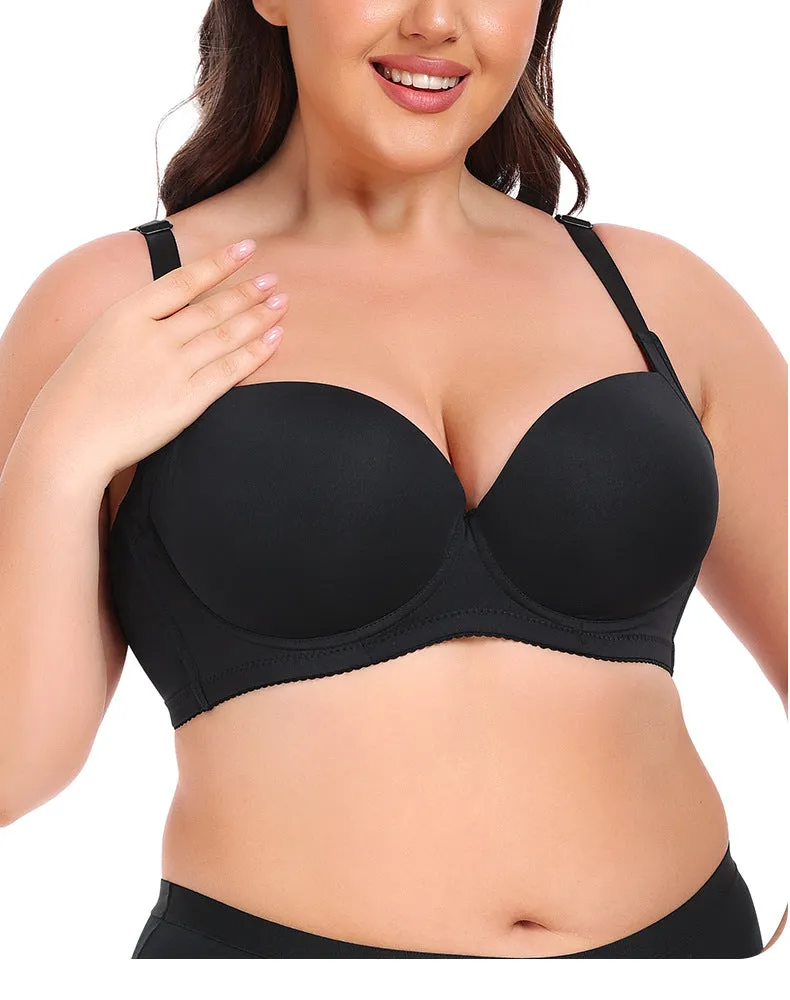 Women large size bra smooth seamless gathered with steel ring adjustable bra