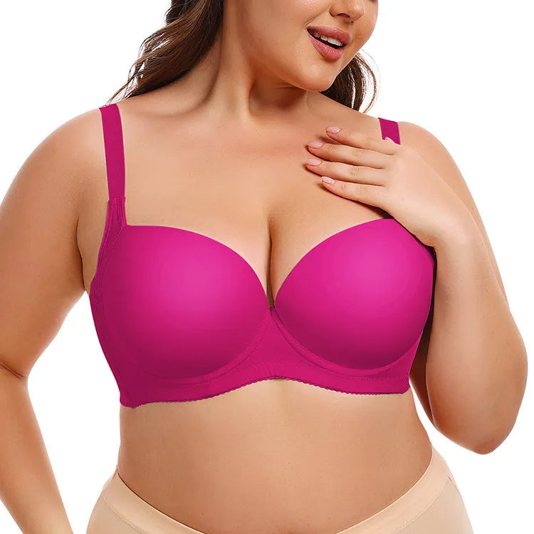 Women large size bra smooth seamless gathered with steel ring adjustable bra