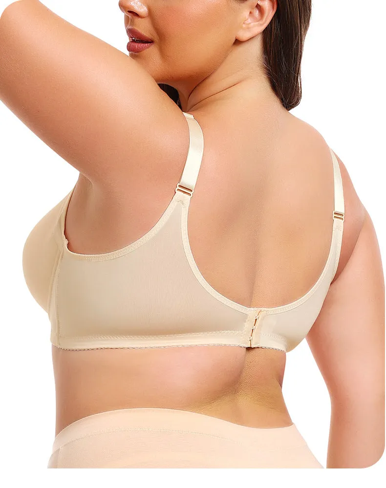 Women large size bra smooth seamless gathered with steel ring adjustable bra