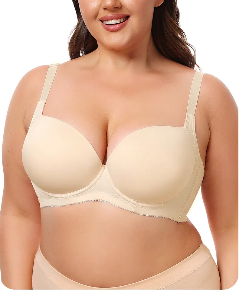 Women large size bra smooth seamless gathered with steel ring adjustable bra