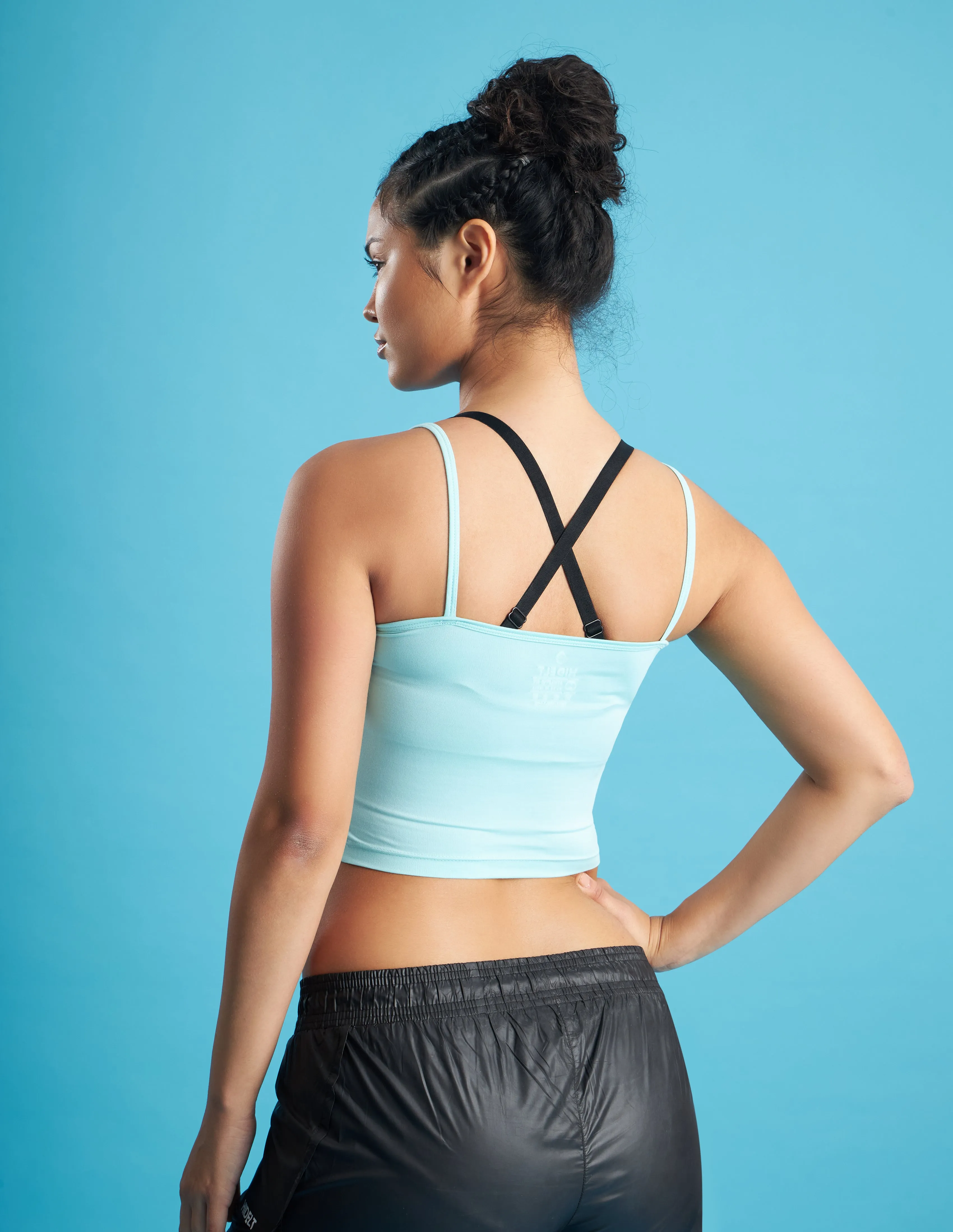 Women Solid Mint Blue Workout Cami Tank
