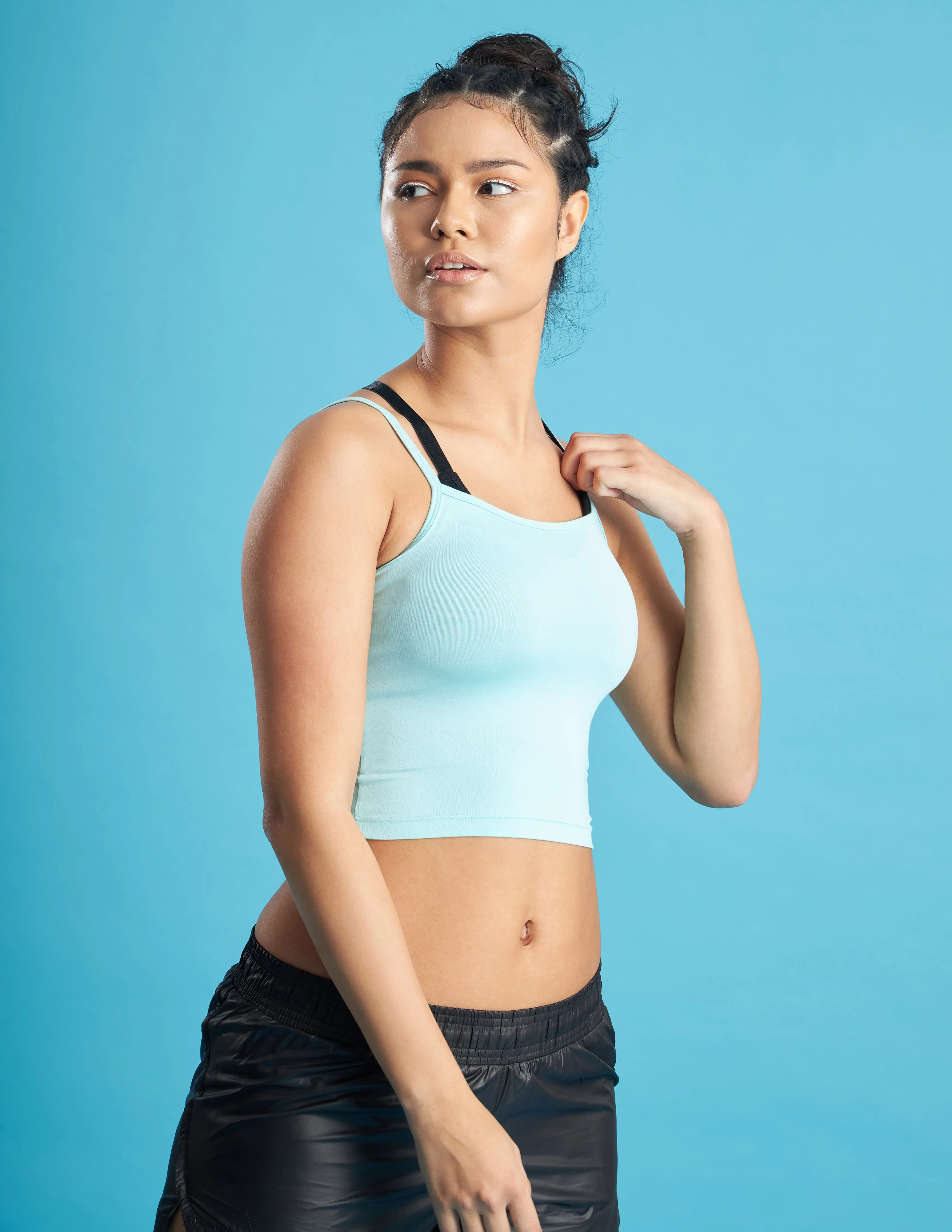 Women Solid Mint Blue Workout Cami Tank