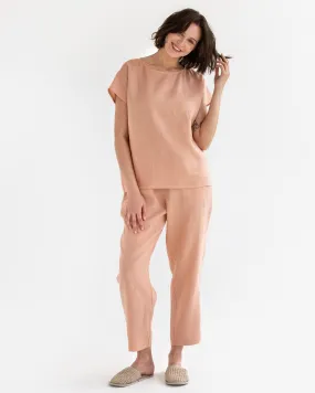 Women's linen pajama set RAVELLO in Peach