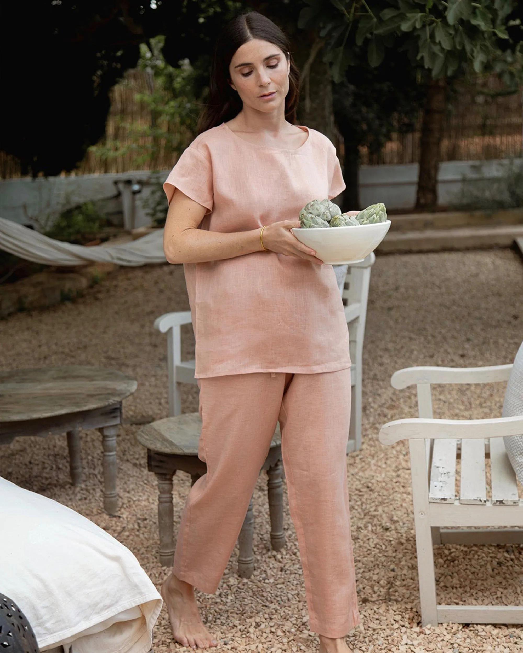 Women's linen pajama set RAVELLO in Peach