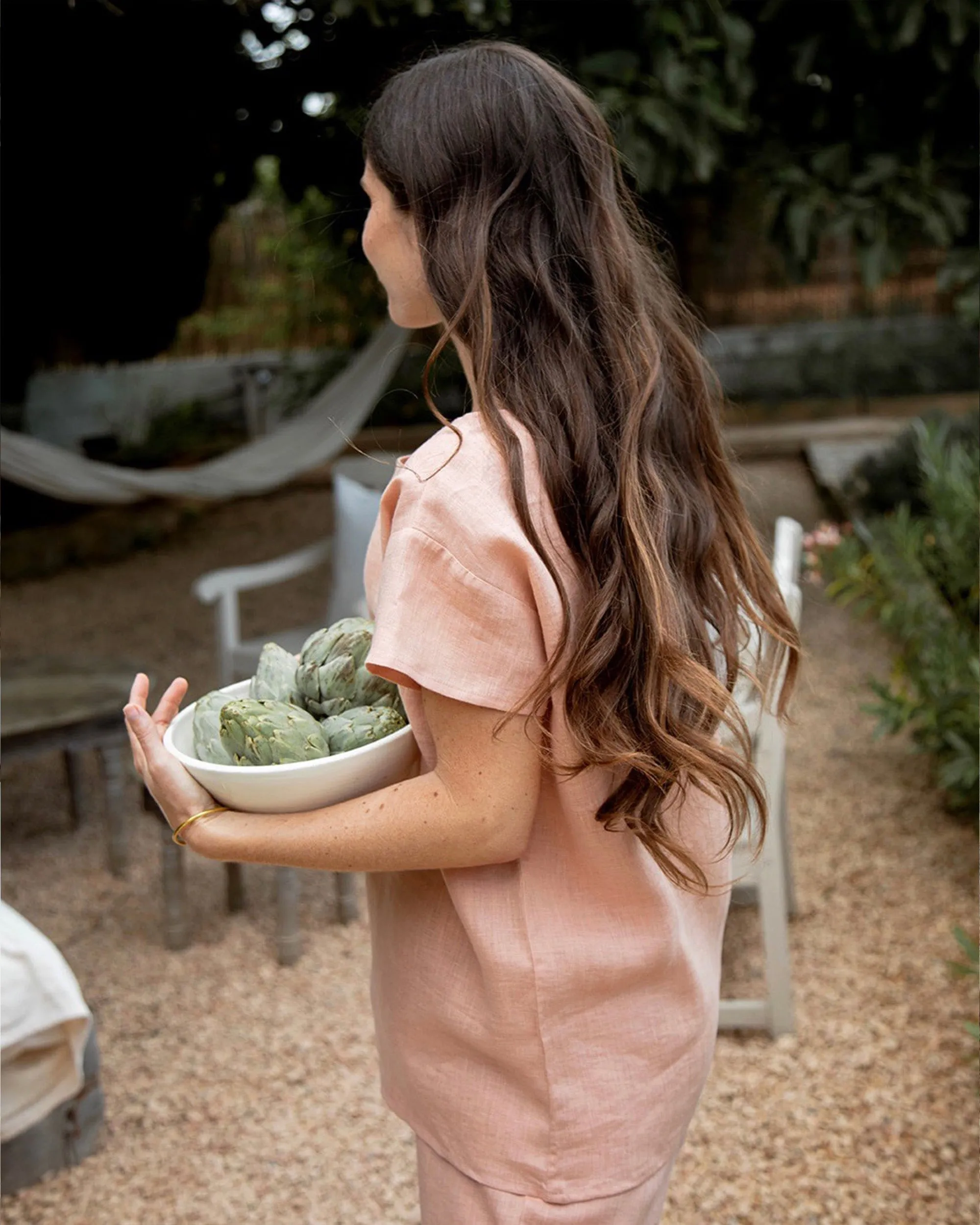 Women's linen pajama set RAVELLO in Peach