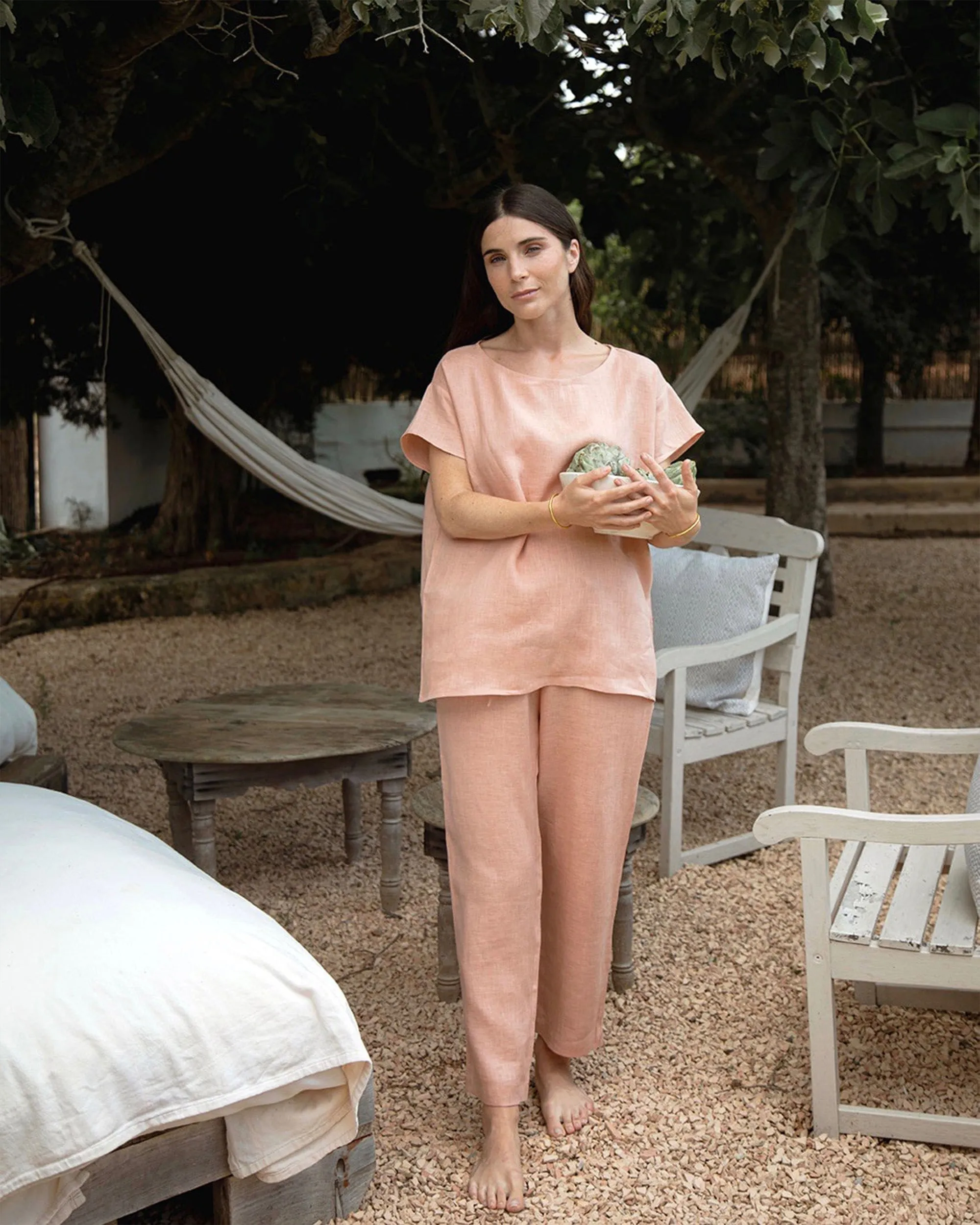 Women's linen pajama set RAVELLO in Peach