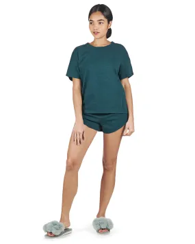 Women's Relaxed Fit 100% Cotton Slub Knit Short Set