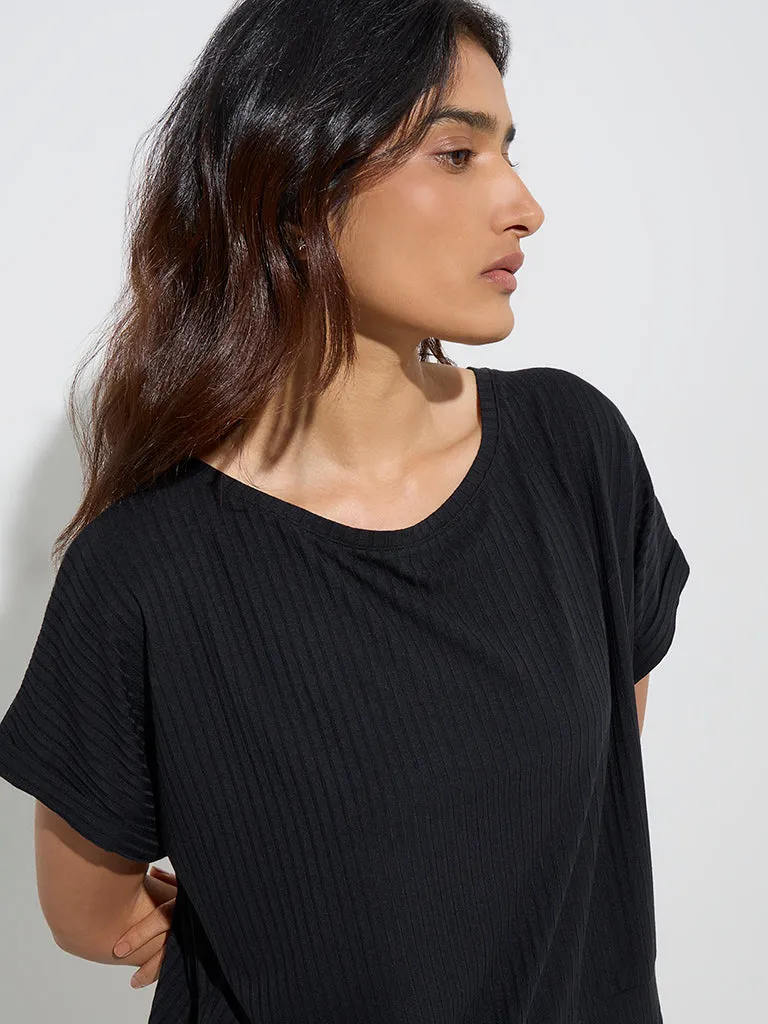 Wunderlove Black Self-Striped T-Shirt