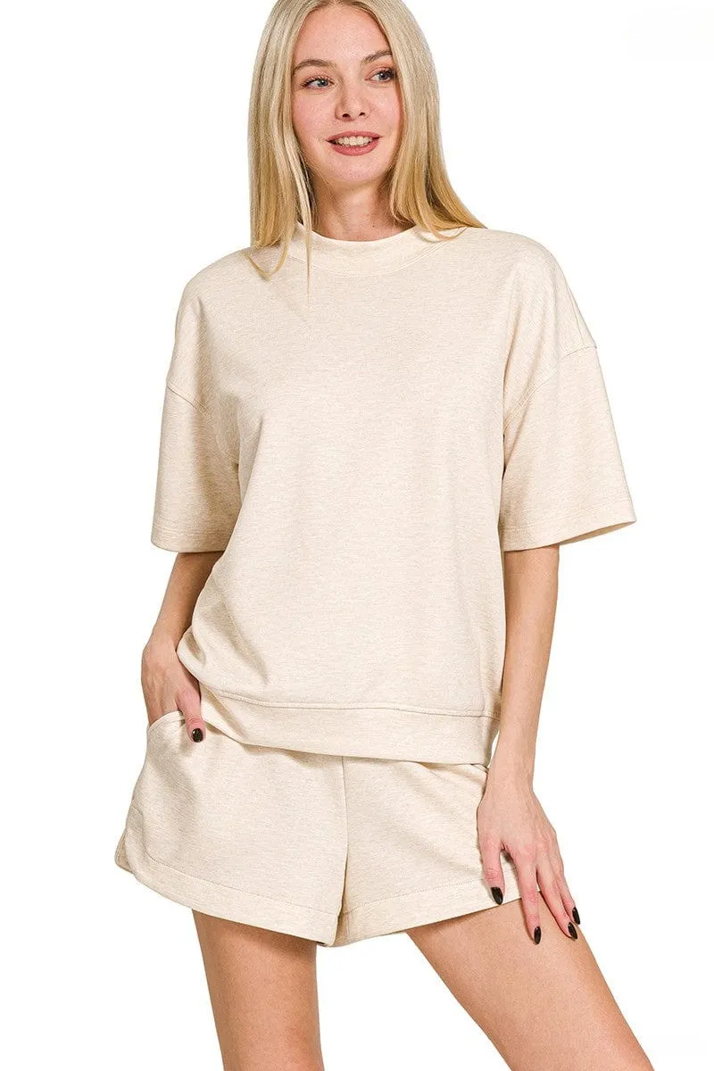 Zenana Scuba Short Sleeve & Dolphin Shorts Set