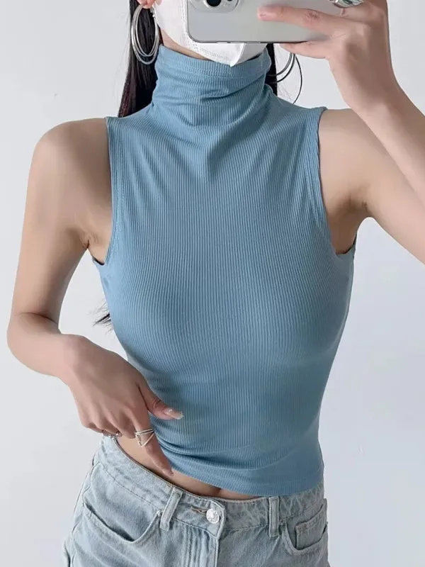 Zinnia Slim Fit High Collar Bottoming Sleeveless Tank Top